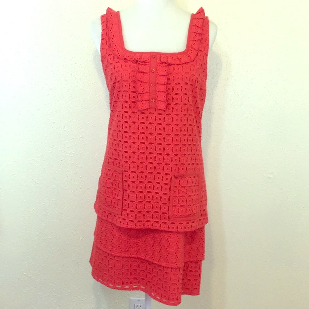 Pedro Del Hierro Red Tiered Eyelet Dress